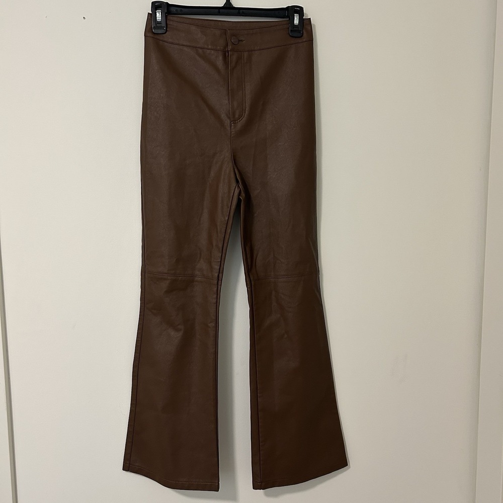 Free People Pants Women's 2 Faux Leather Brown Flare Cropped